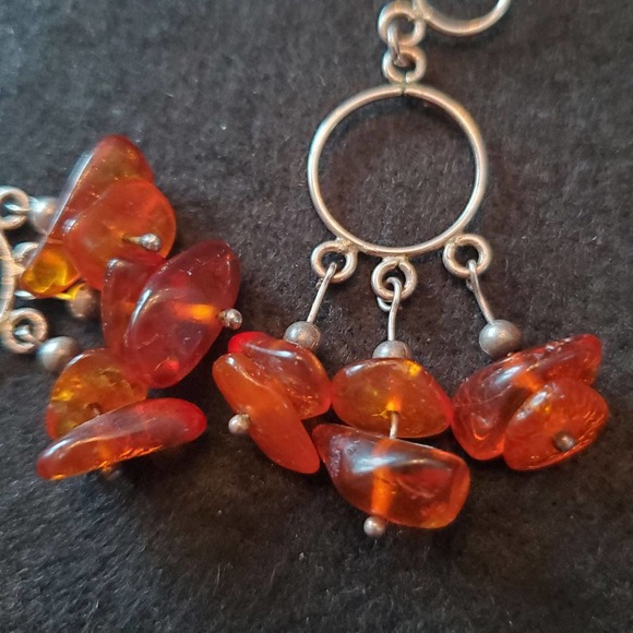 925 Silver & Genuine Amber Dangle Earrings - Picture 3 of 6